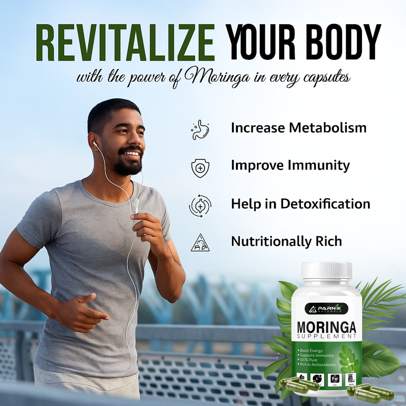 Parnik Naturals Moringa Capsules 60 – Ayurvedic Vegan Herbal Supplement for Immunity, Energy, Detox & Weight Loss