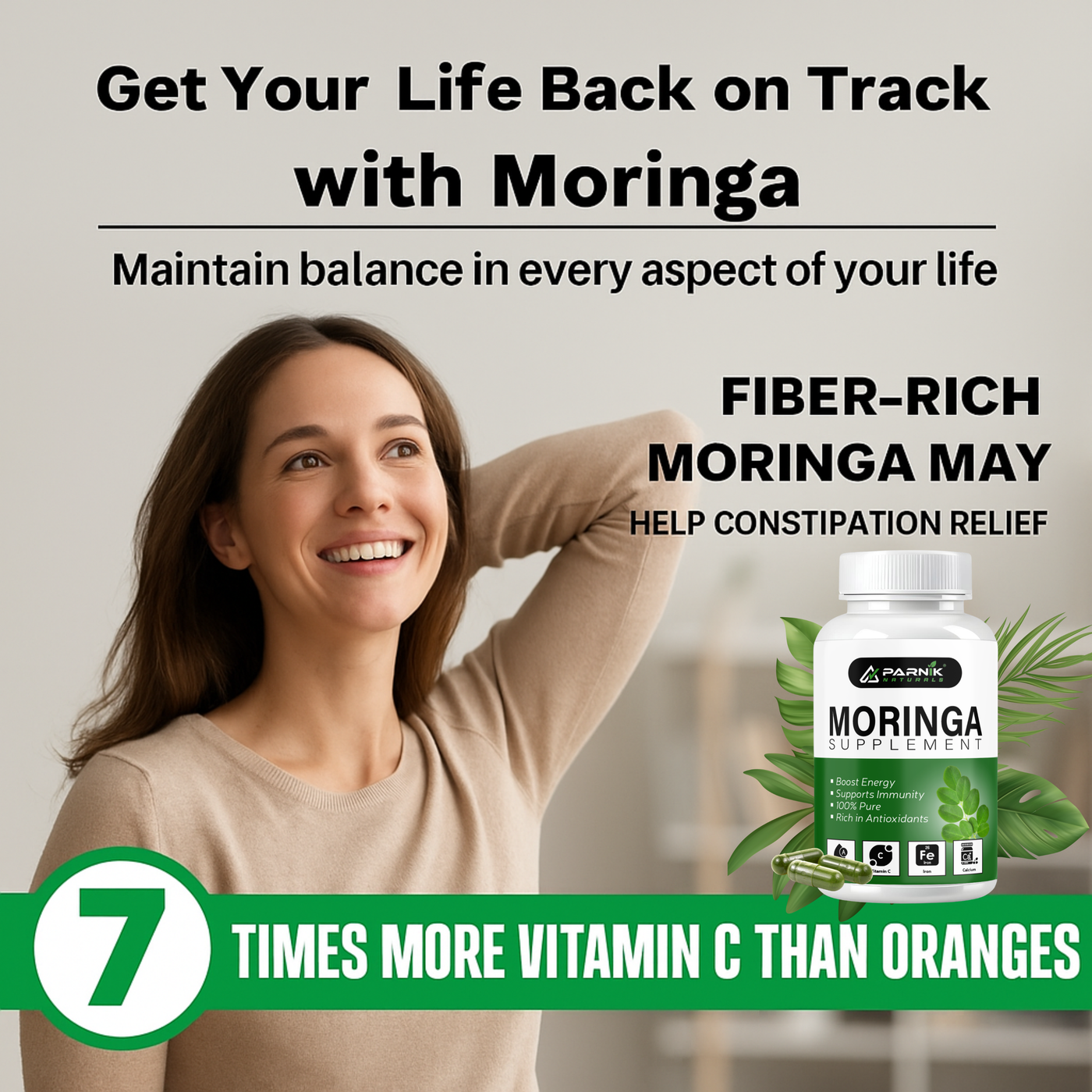 Parnik Naturals Moringa Capsules 60 – Ayurvedic Vegan Herbal Supplement for Immunity, Energy, Detox & Weight Loss