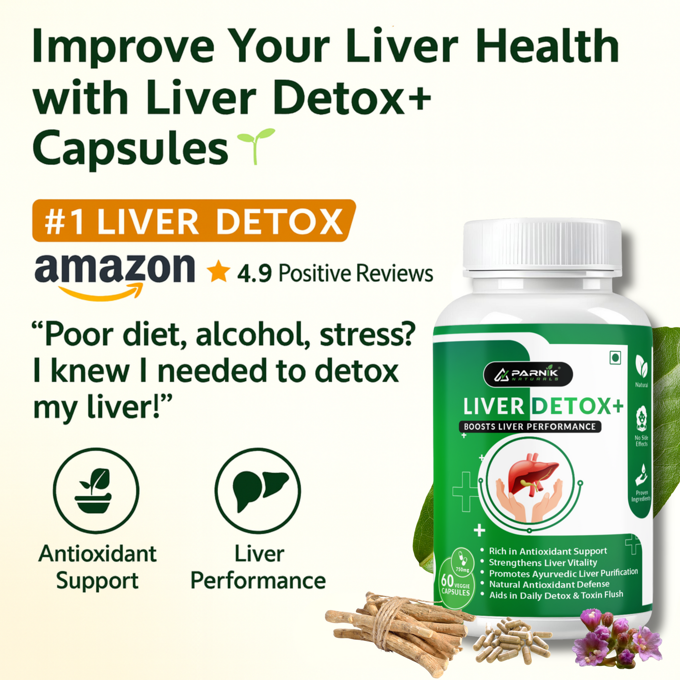 Parnik Naturals Liver Detox + Capsules – 60 Count | Ayurvedic Cleanse for Fatty Liver, Detox & Toxin Removal