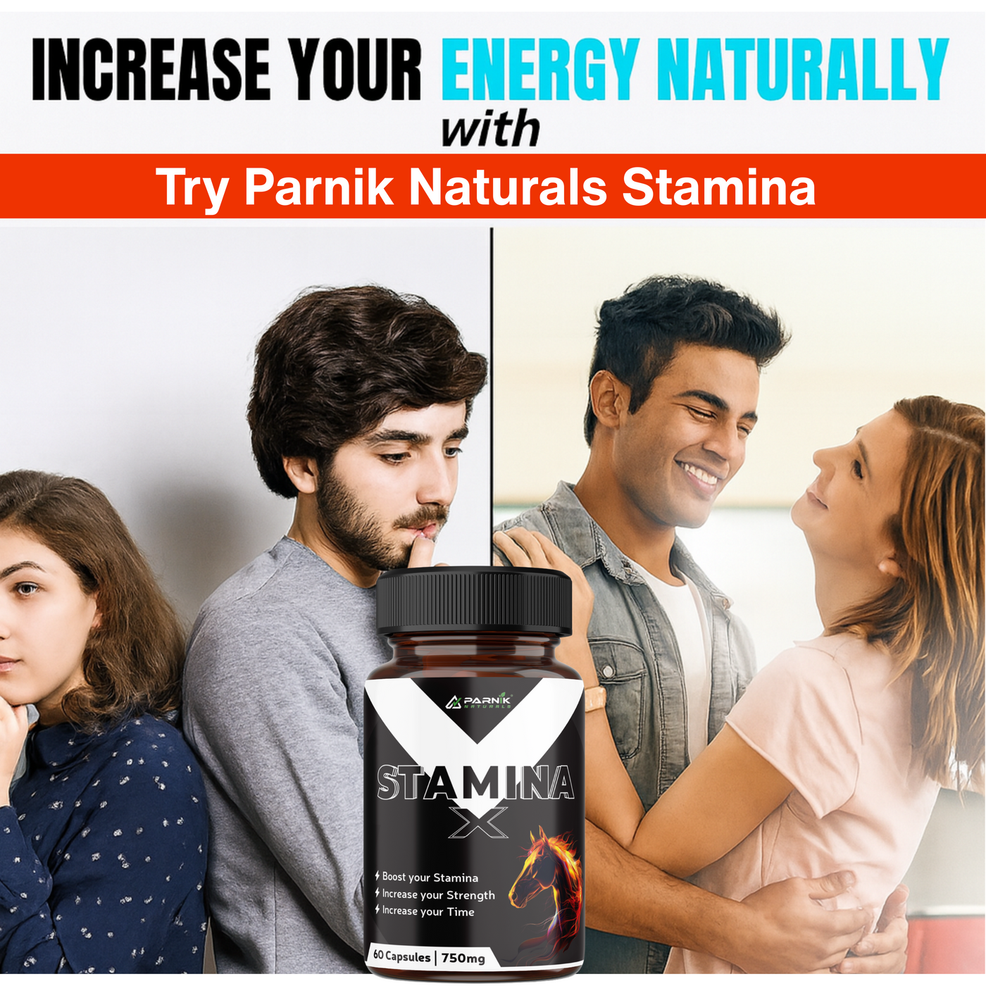 Parnik Naturals Stamina+ 750mg | Stamina & Testosterone Booster for Men | Energy, Strength & Endurance – 60 Capsules