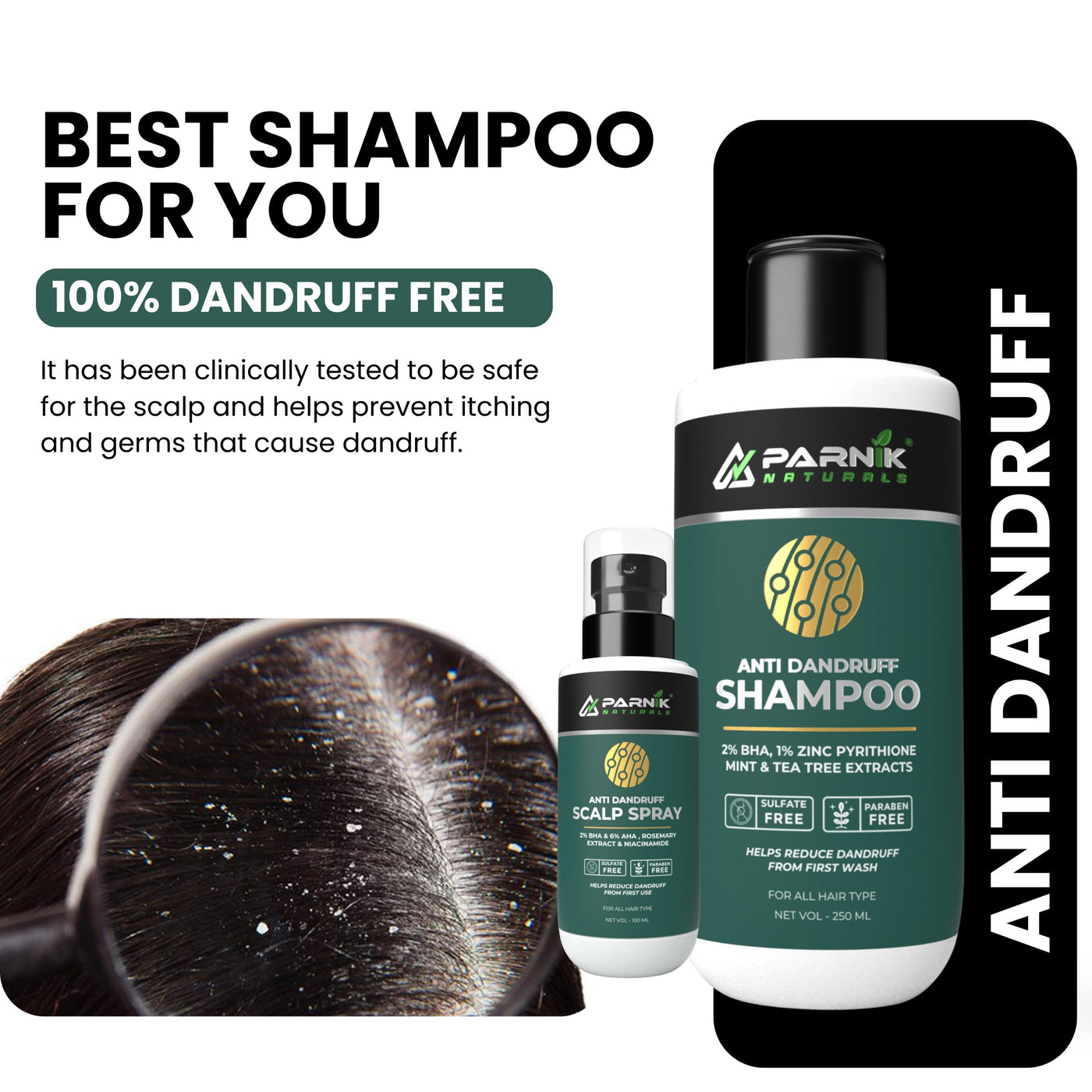 Parnik Naturals Anti-Dandruff Spray & Shampoo Combo | 2-Step Herbal Scalp Therapy for Flake-Free, Healthy Hair