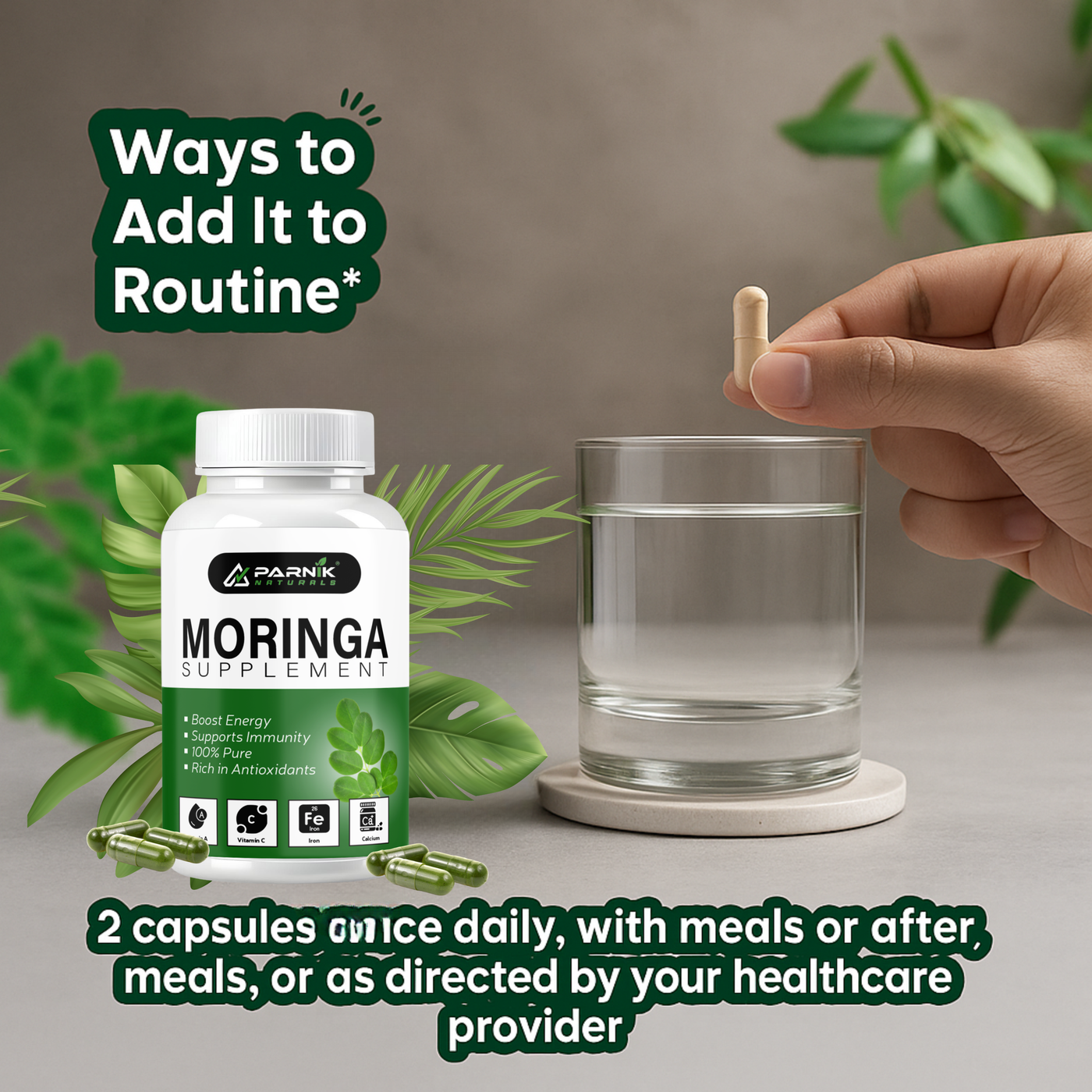 Parnik Naturals Moringa Capsules 60 – Ayurvedic Vegan Herbal Supplement for Immunity, Energy, Detox & Weight Loss